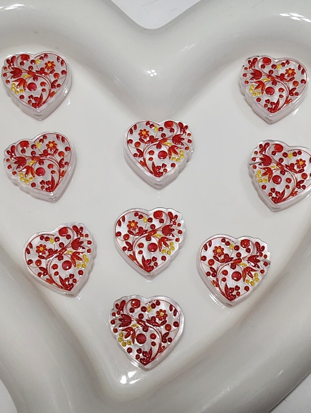 Heart Beads 2 Pcs Flowers Focal Beads Jewelry Making Beaded Pen Crafts Charms